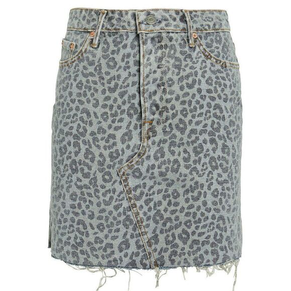 NWT GRLFRND Blaire Leopard Denim Skirt Frayed Hem - Picture 4 of 9
